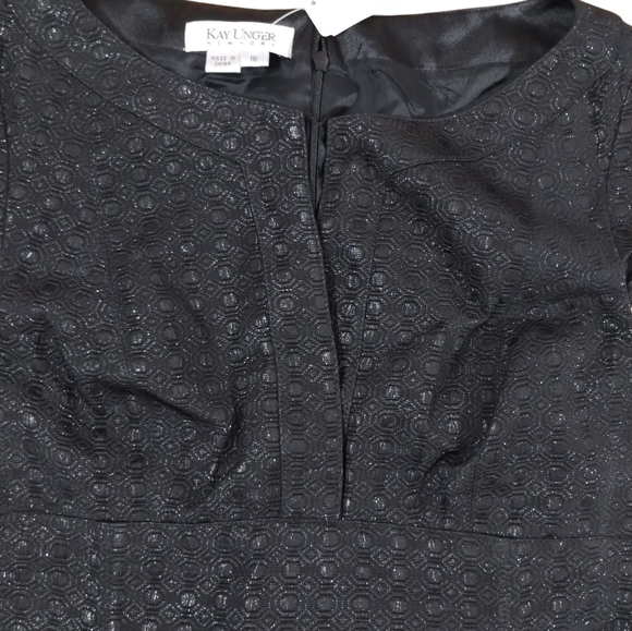 NWT Kay Unger New York Black Brocade Damask Cocktail Dress Empire Waist Size 16 - Picture 3 of 14